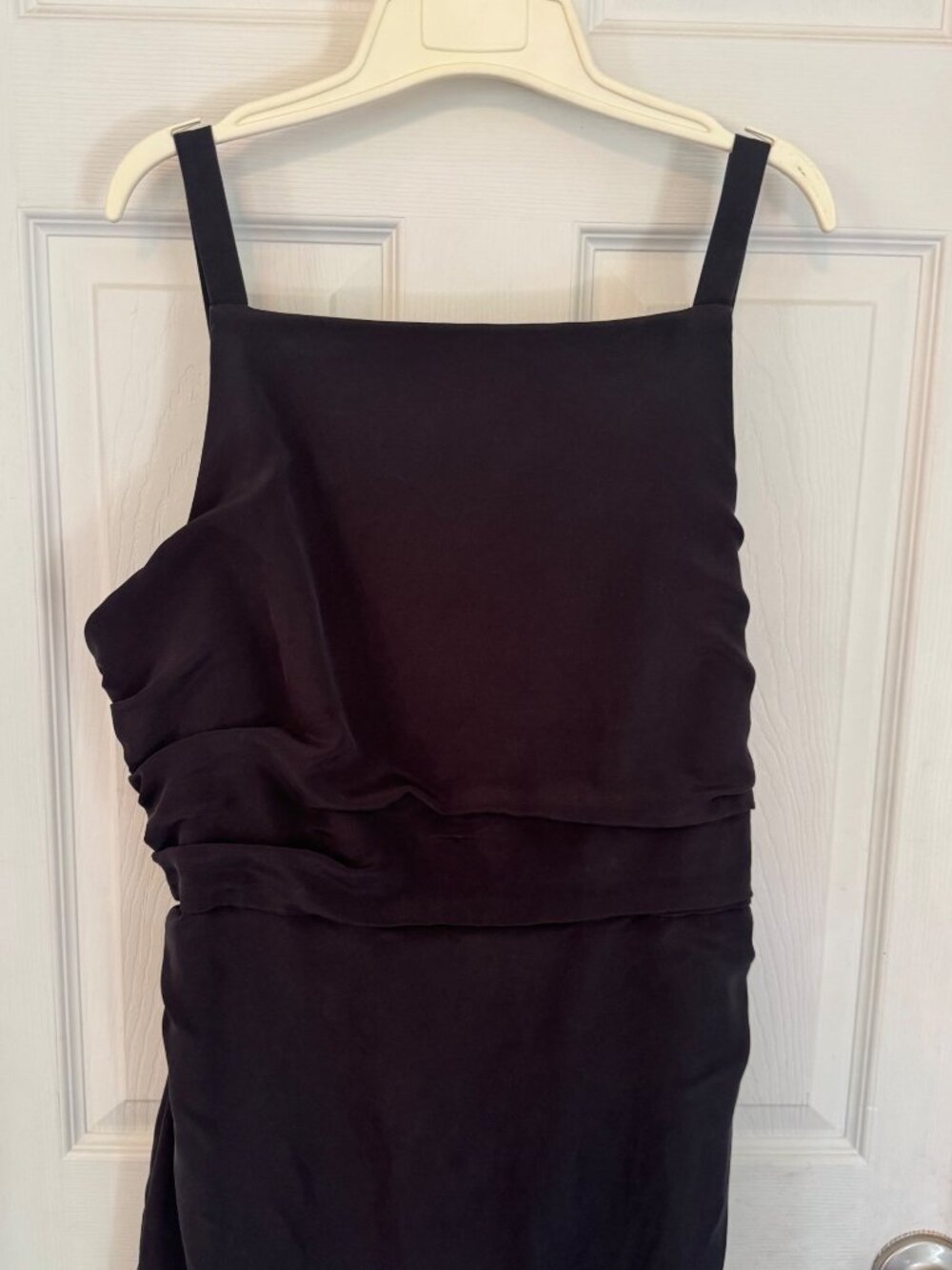La Ligne Black Silk Midi Sasha Dress Timeless Classic Ruching Side Slit Lined XL - Picture 6 of 15